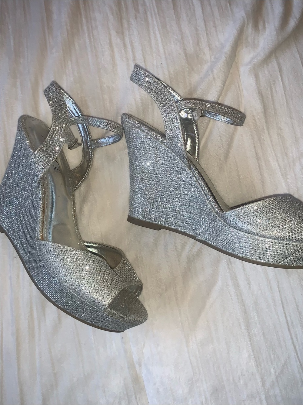 SUGAR Holiday Snowflake Silver Wedge Heels